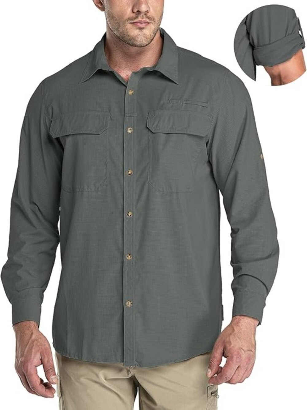 33,000ft Men's Long Sleeve Sun Protection Shirt UPF50+UV Quick Dry Cooling M Siz
